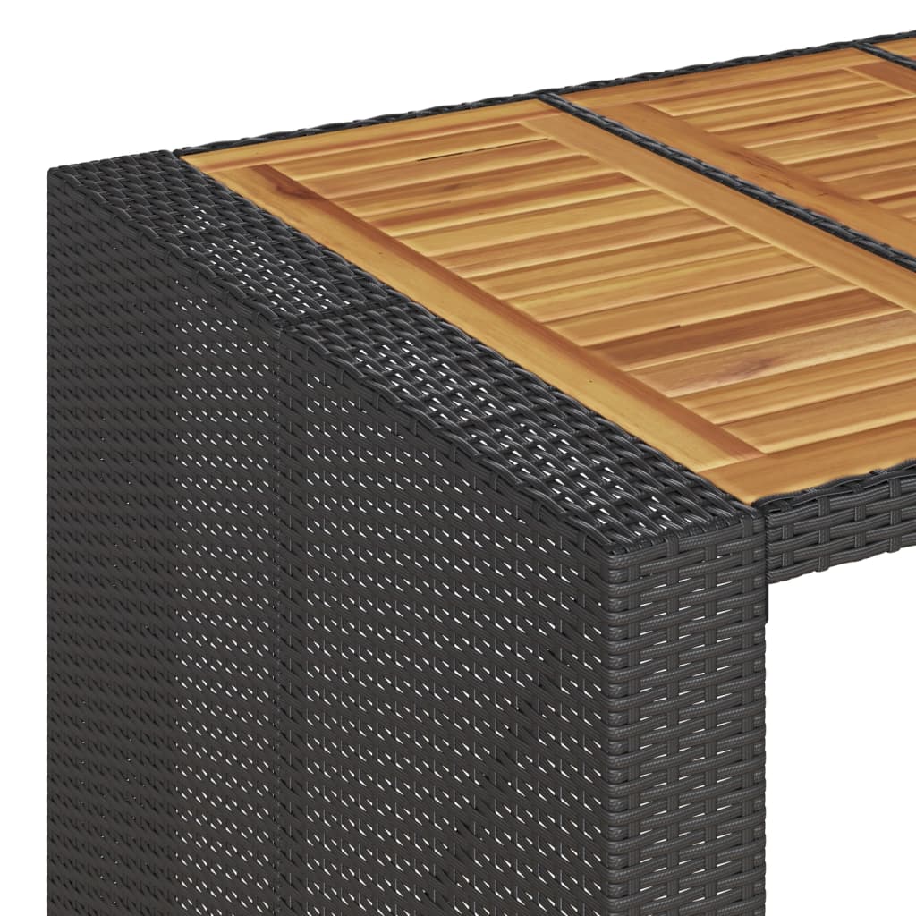 Fekete polyrattan kerti bárasztal akácfa lappal 185x80x110 cm 9