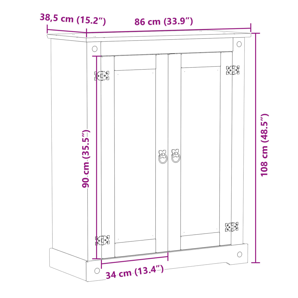 Corona tömör fenyőfa cipőszekrény 86 x 38,5 x 108 cm 9