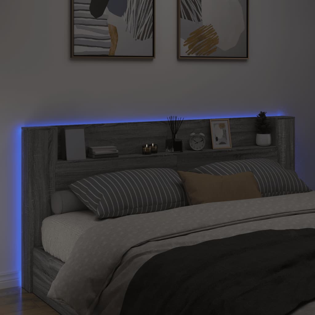 Szürke sonoma színű áthidalószekrény LED-ekkel 220x16,5x103,5cm 3
