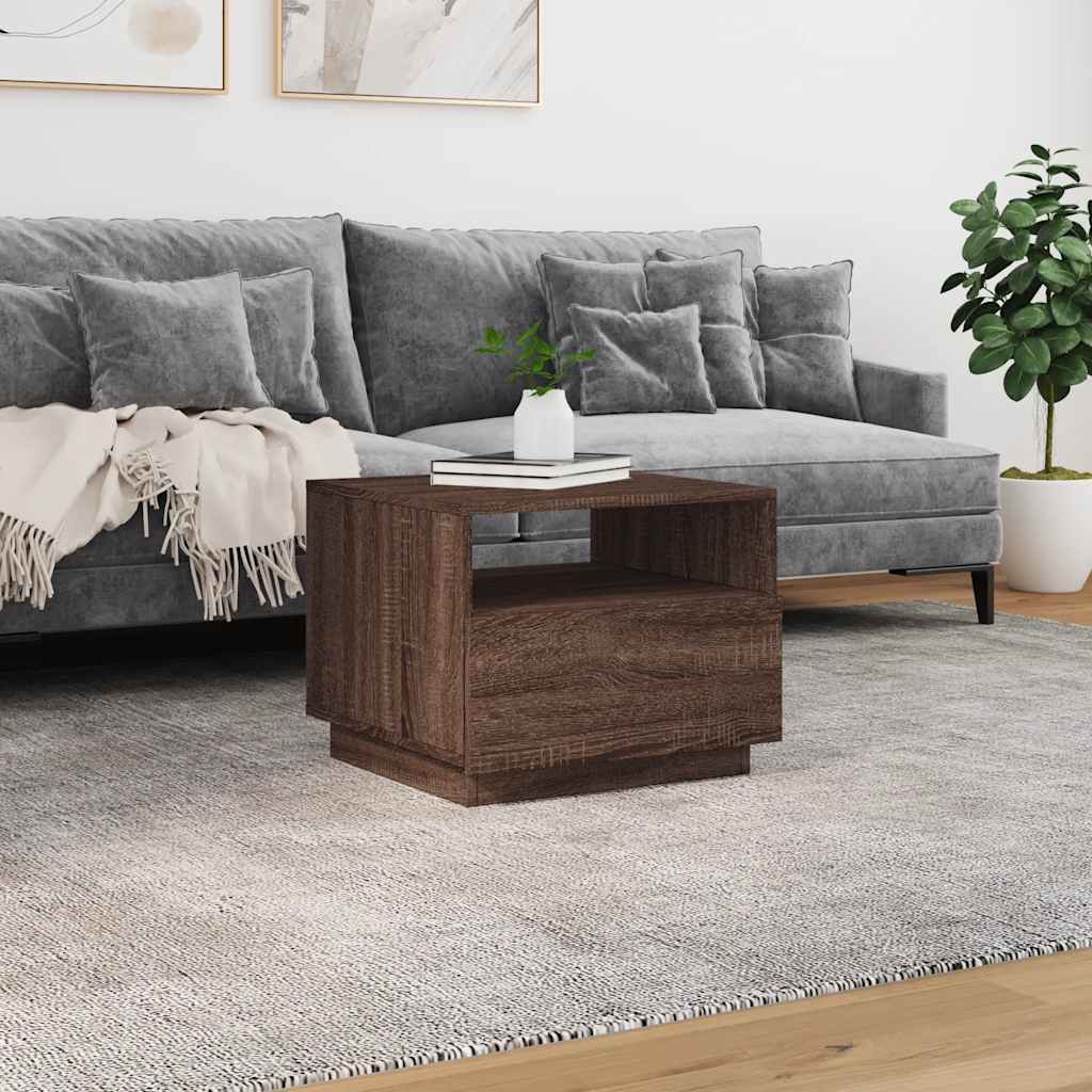 Barna tölgyszínű dohányzóasztal LED-lámpákkal 50x49x40 cm 4