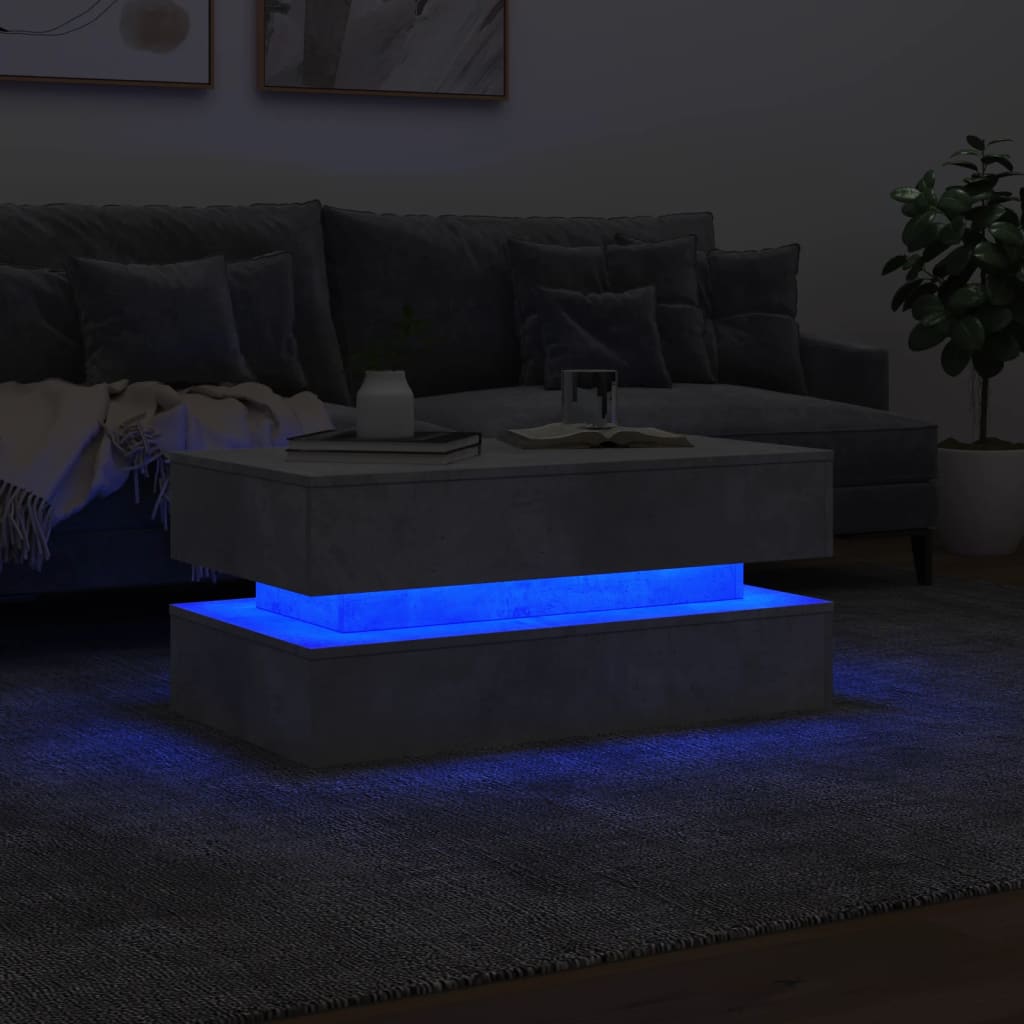 Betonszürke dohányzóasztal LED-lámpákkal 90x50x40 cm 5