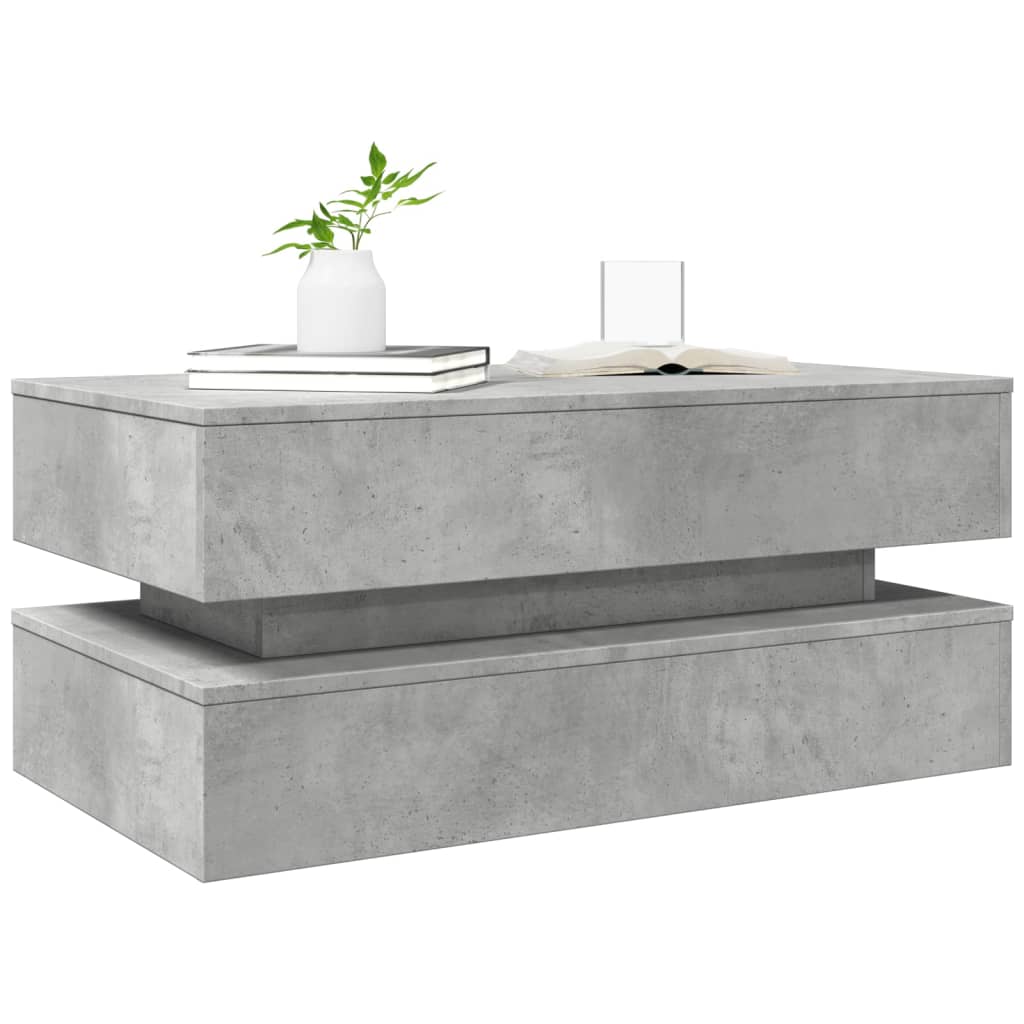 Betonszürke dohányzóasztal LED-lámpákkal 90x50x40 cm 6