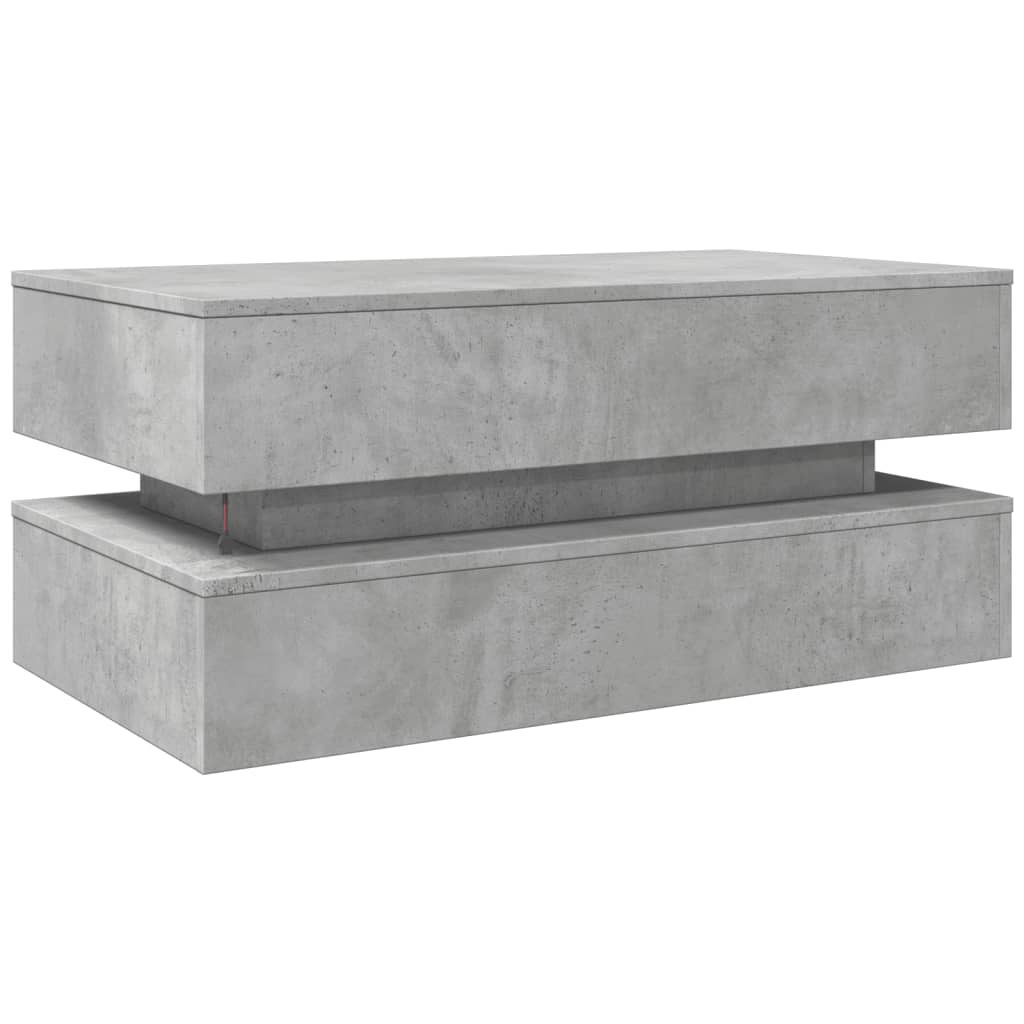 Betonszürke dohányzóasztal LED-lámpákkal 90x50x40 cm 9