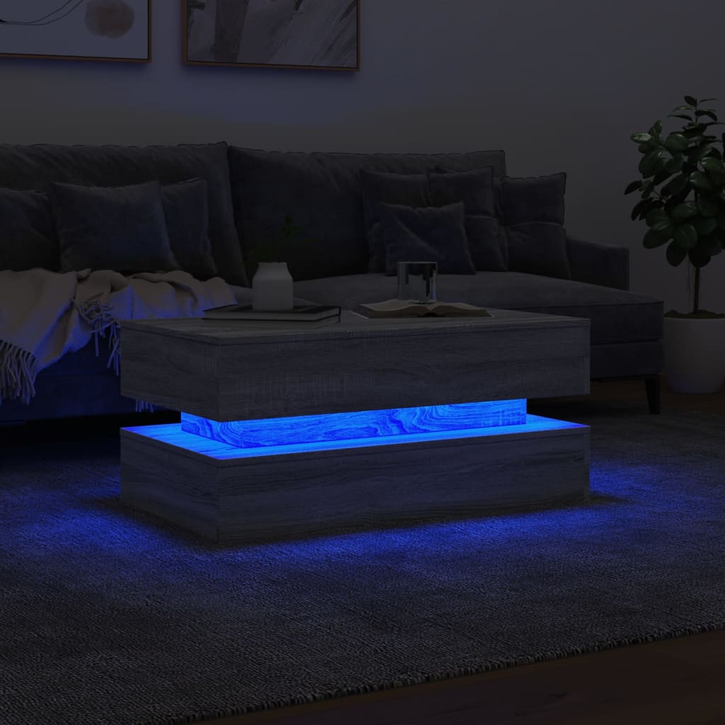 Szürke sonoma színű dohányzóasztal LED-lámpákkal 90x50x40 cm 5