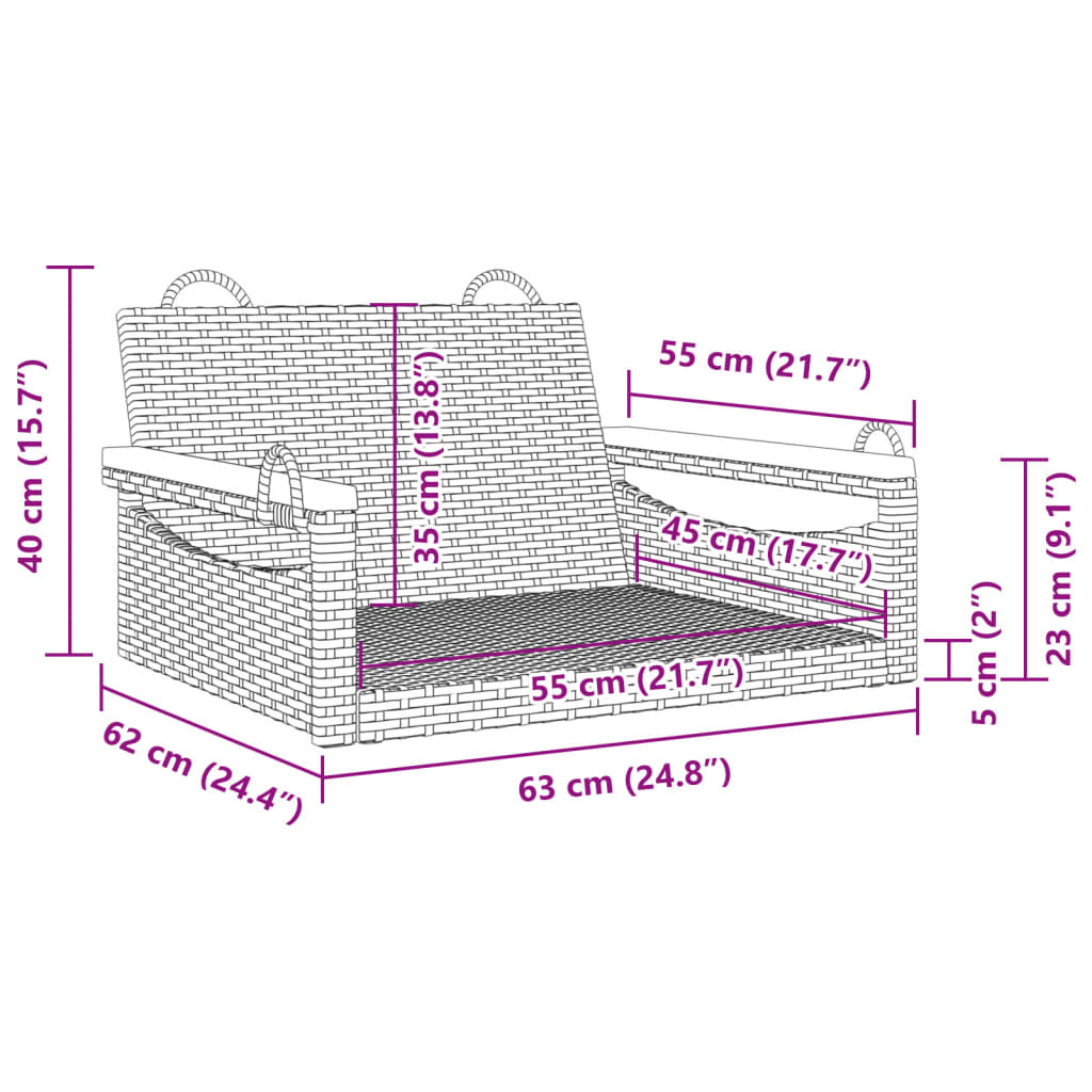 Szürke polyrattan hintapad 63 x 62 x 40 cm 9