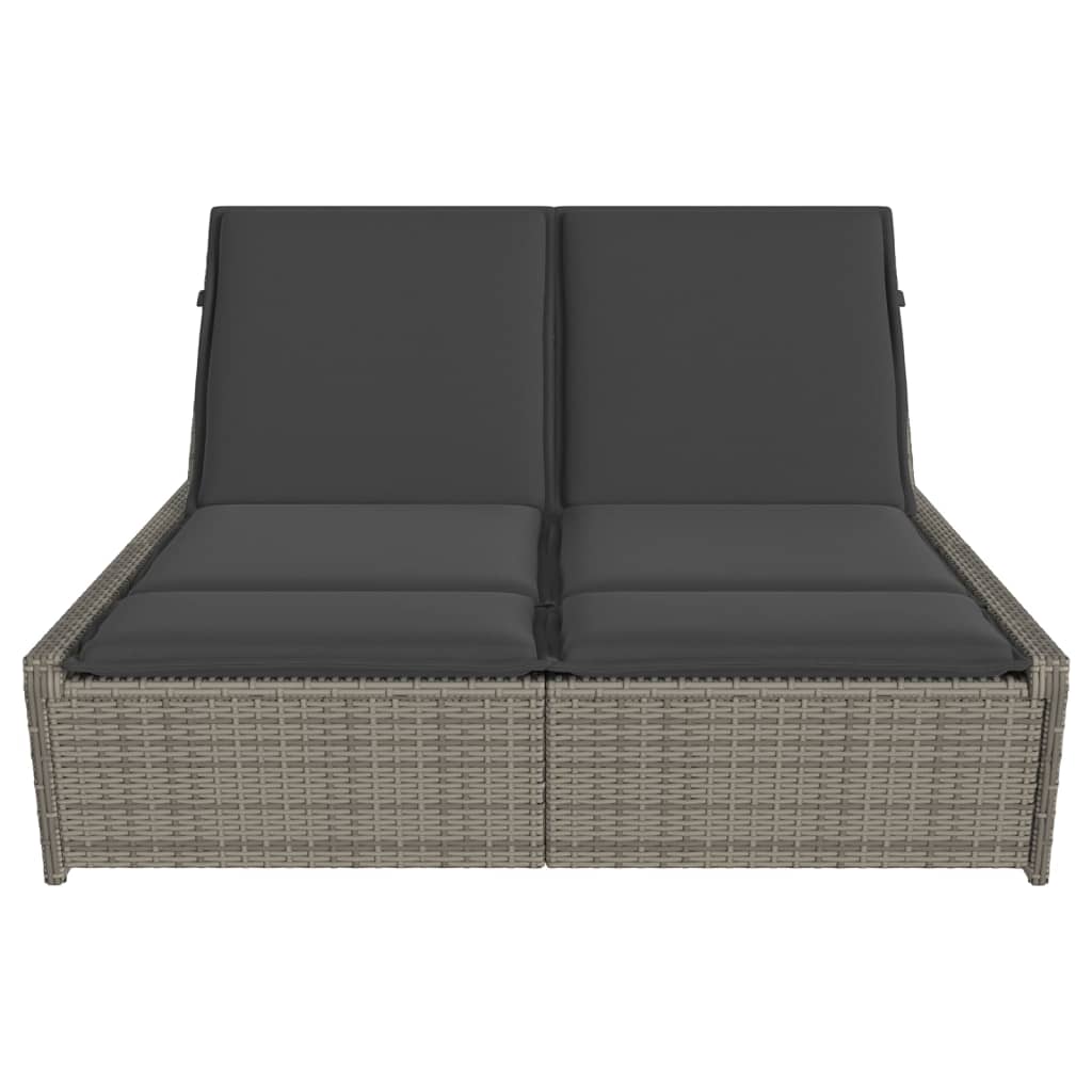 Szürke polyrattan dupla napozóágy párnával 3