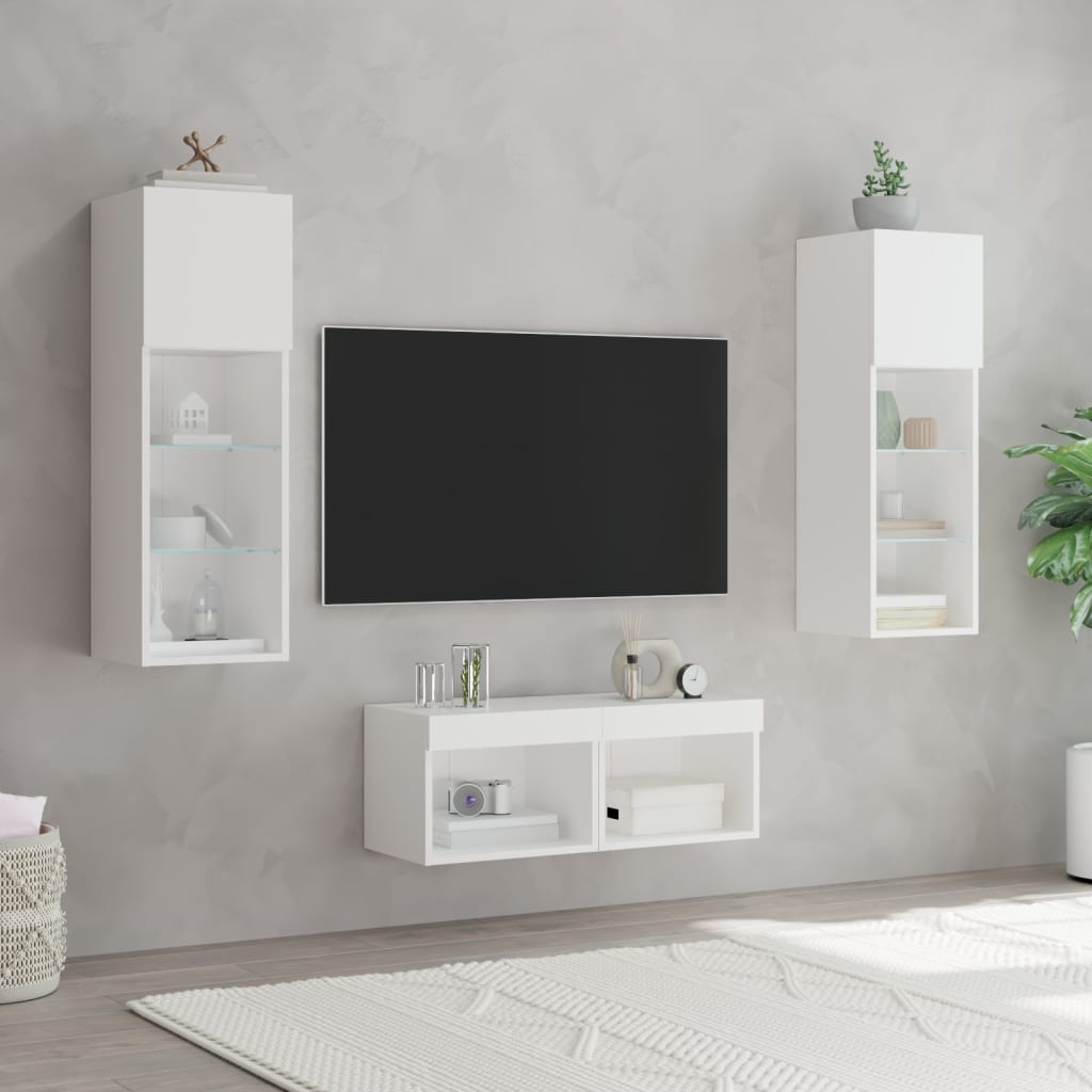 4 darab fehér falra szerelhető TV-szekrény LED-del 4