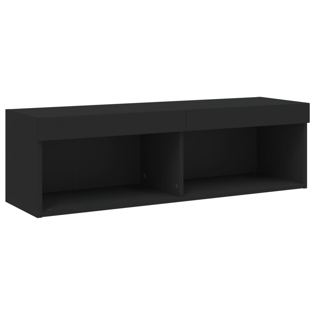 4 darab fekete szerelt fa fali TV-bútor LED-del 10