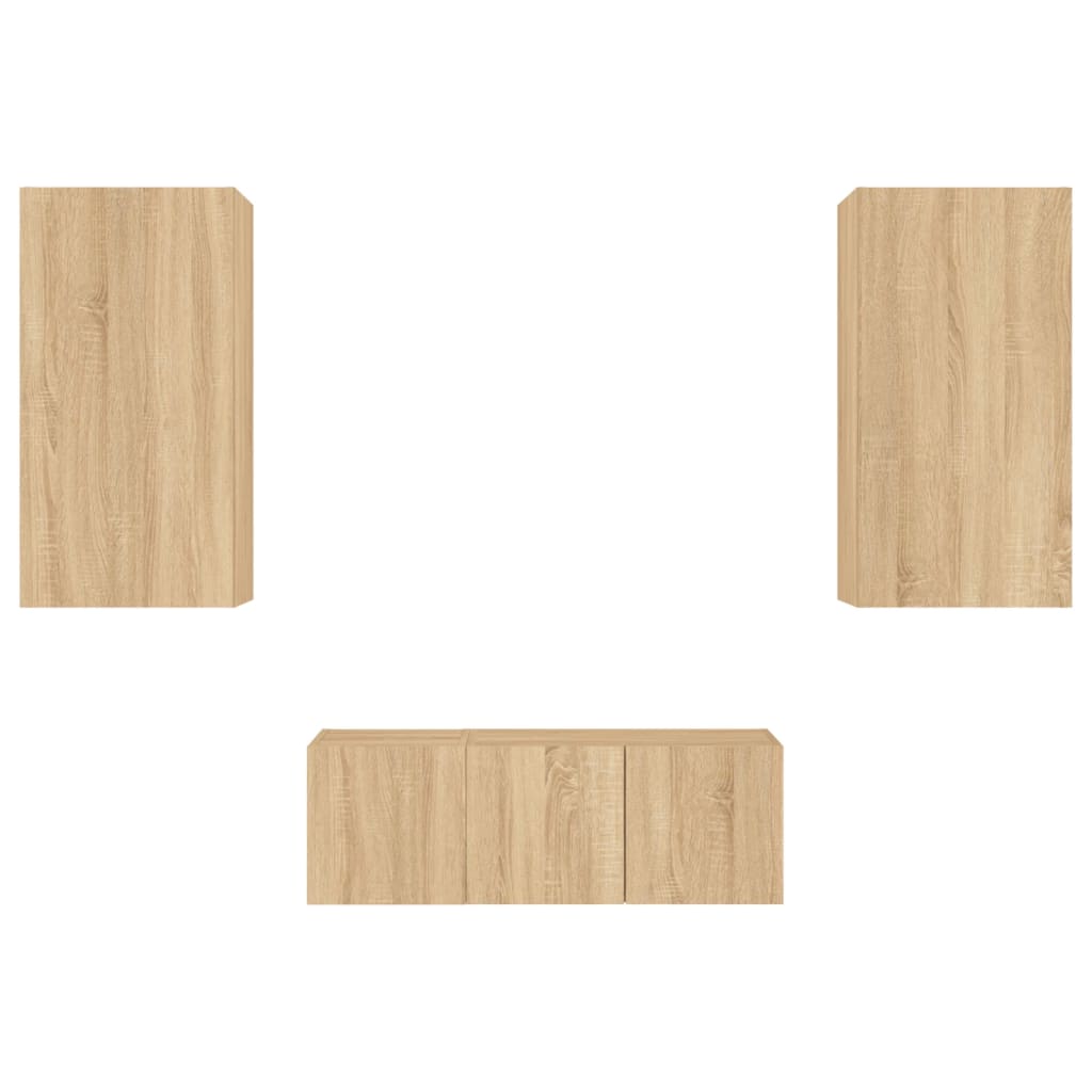 4 darab füstös tölgy színű szerelt fa TV-bútor LED-del 7