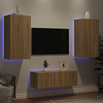 4 darab füstös tölgy színű szerelt fa TV-bútor LED-del