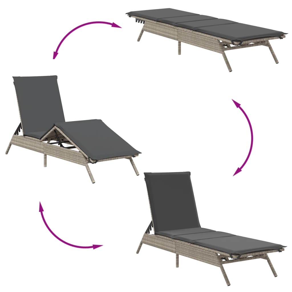 2 db világosszürke polyrattan napozóágy asztallal 7
