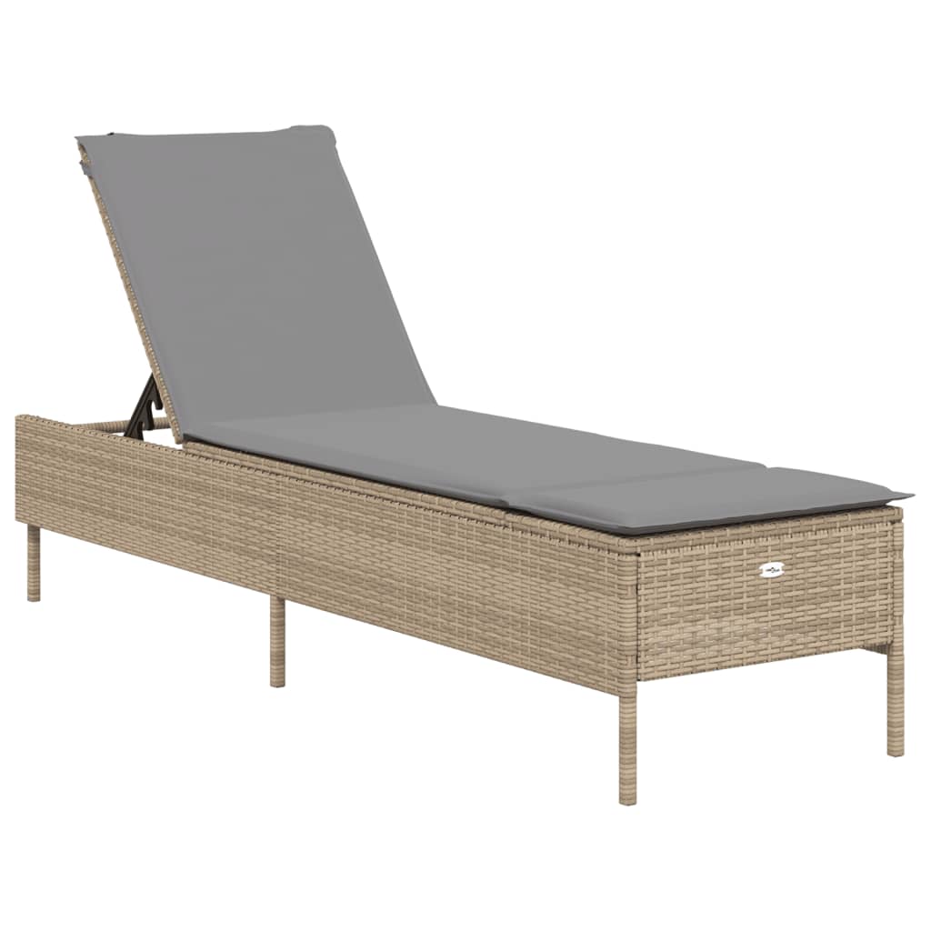 Bézs polyrattan napozóágy párnával 2