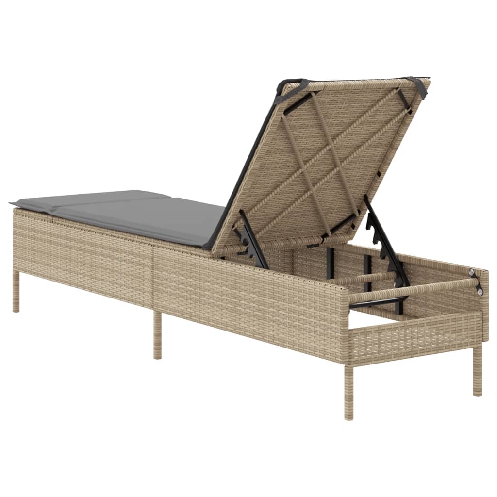 Bézs polyrattan napozóágy párnával 6