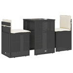 3 részes fekete polyrattan bisztrógarnitúra párnával 2