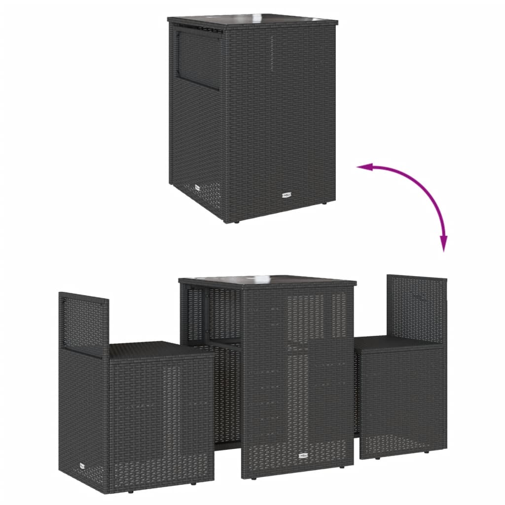 3 részes fekete polyrattan bisztrógarnitúra párnával 8
