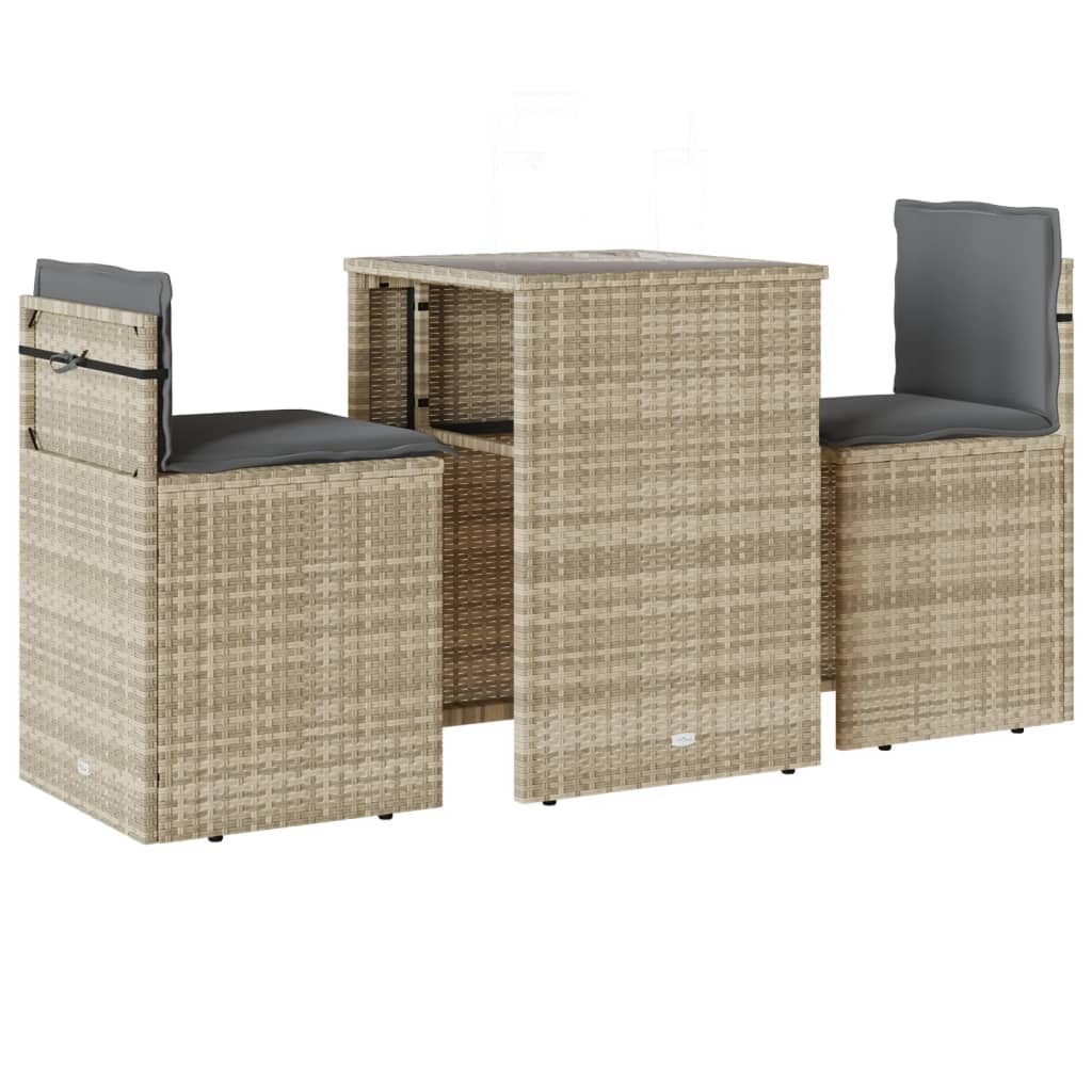 3 részes világosszürke polyrattan bisztrógarnitúra párnákkal 2