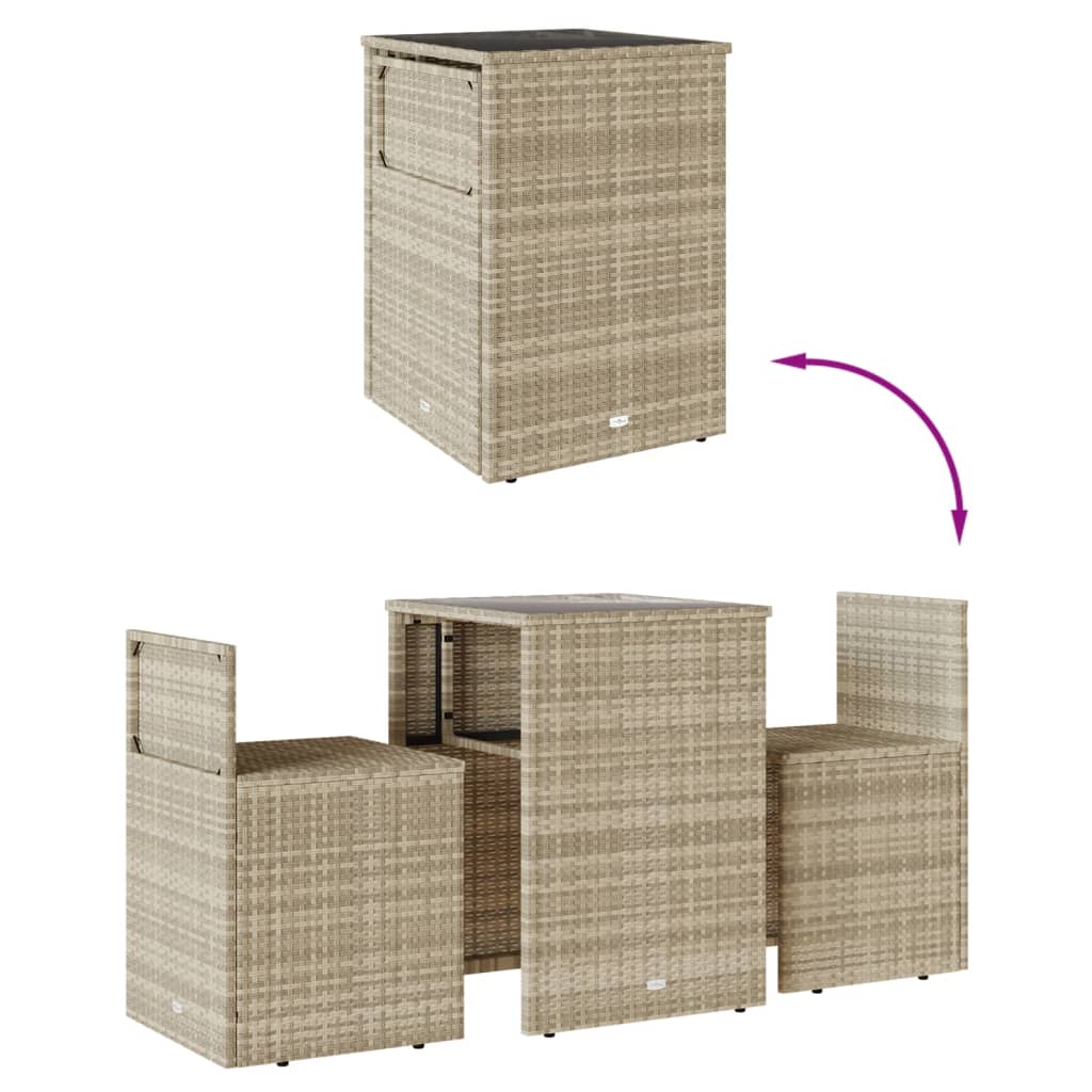 3 részes világosszürke polyrattan bisztrógarnitúra párnákkal 8