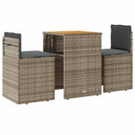 3 részes szürke polyrattan bisztrógarnitúra párnákkal 2