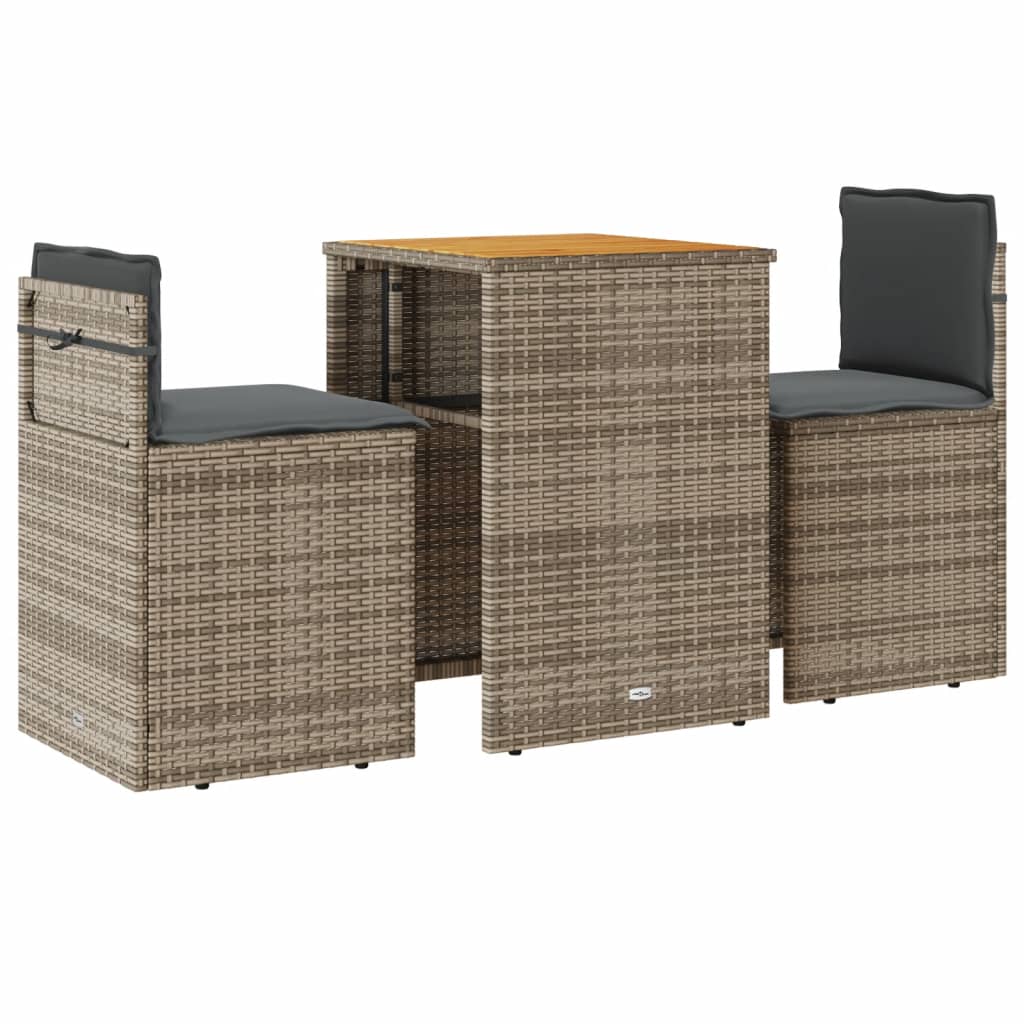 3 részes szürke polyrattan bisztrógarnitúra párnákkal 2