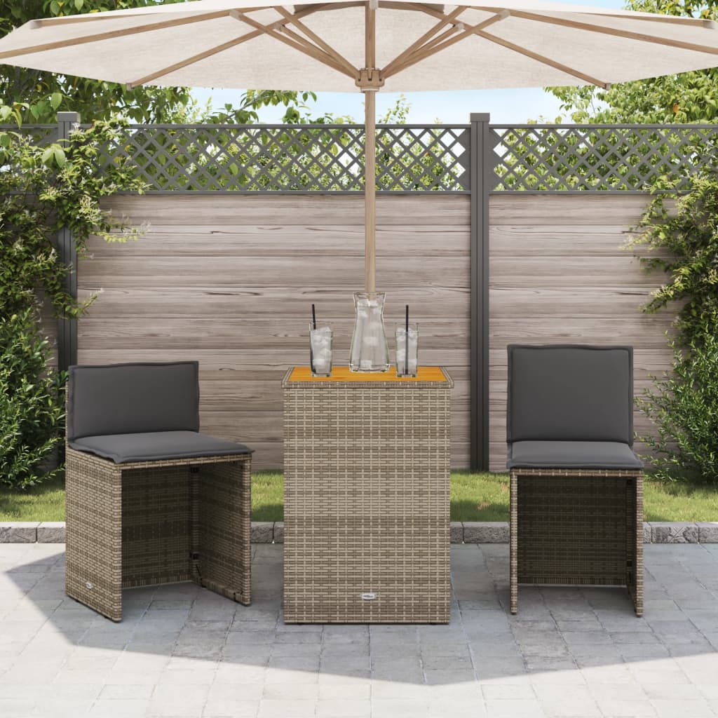 3 részes szürke polyrattan bisztrógarnitúra párnákkal 3