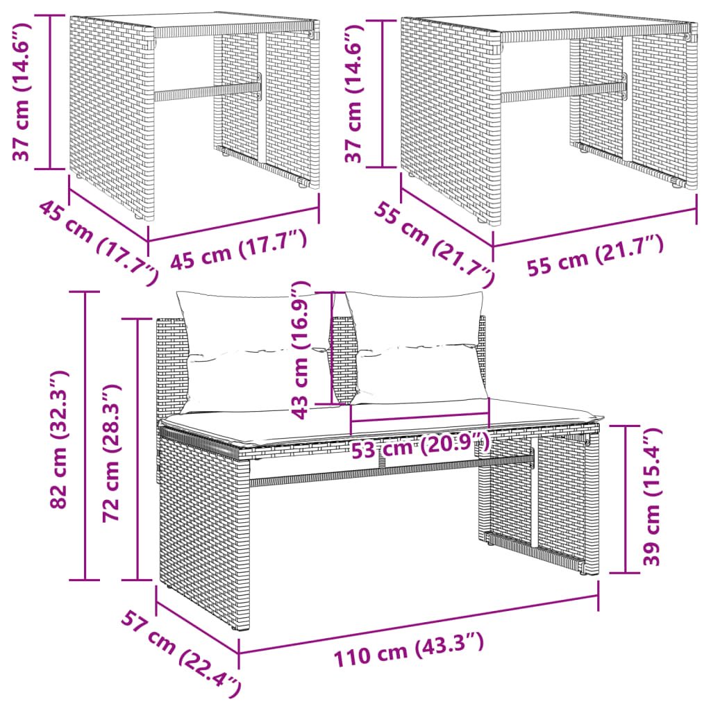 4 részes bézs polyrattan kerti ülőgarnitúra párnákkal 10