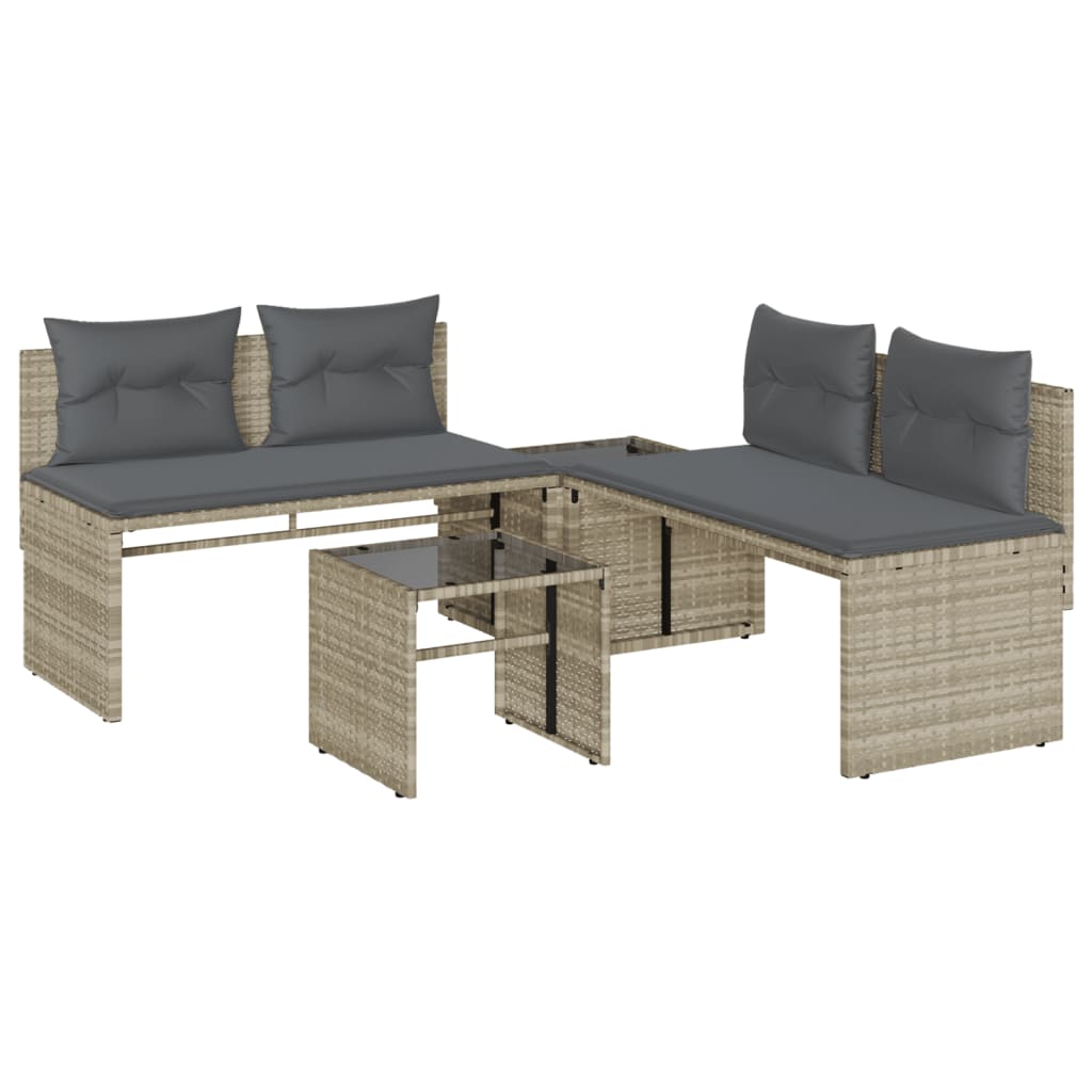4 részes világosszürke polyrattan kerti ülőgarnitúra párnákkal 2