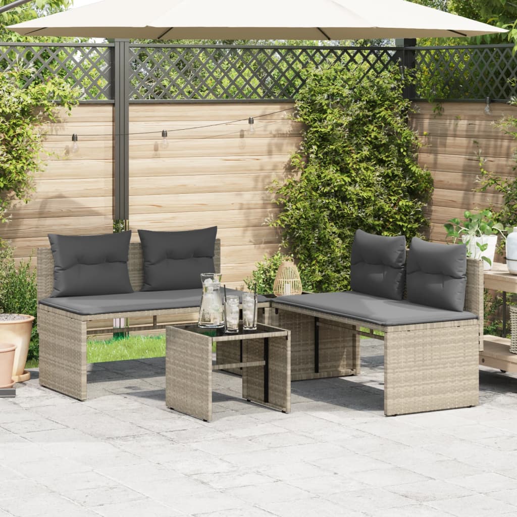 4 részes világosszürke polyrattan kerti ülőgarnitúra párnákkal 3