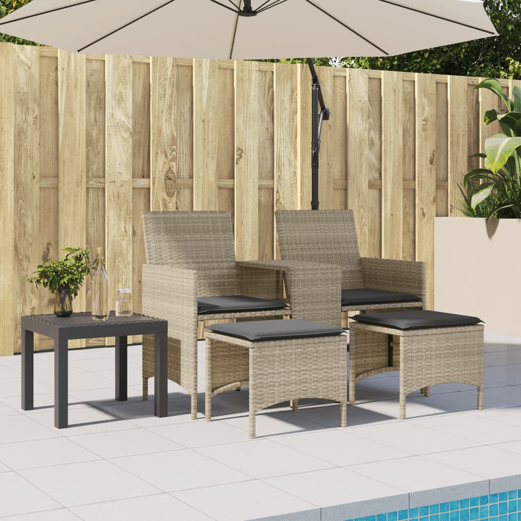 2 személyes szürke polyrattan kerti kanapé asztallal/székkel 3