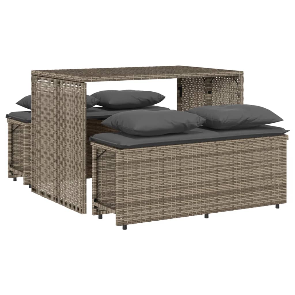 3 részes szürke polyrattan kerti étkezőgarnitúra párnával 2