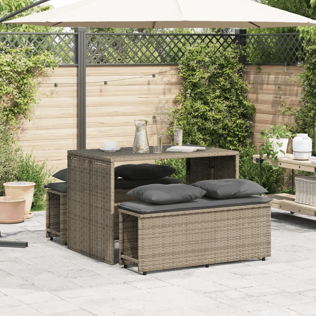 3 részes szürke polyrattan kerti étkezőgarnitúra párnával 3
