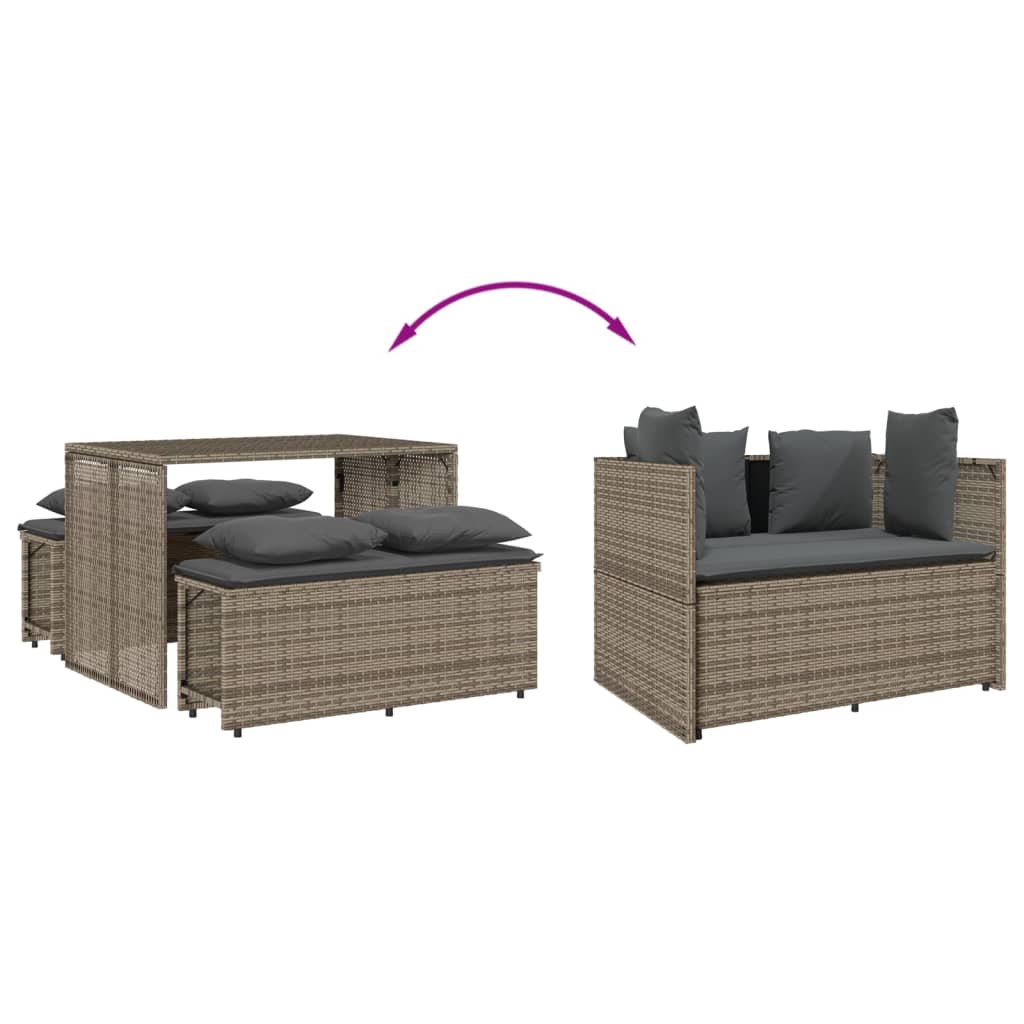 3 részes szürke polyrattan kerti étkezőgarnitúra párnával 6