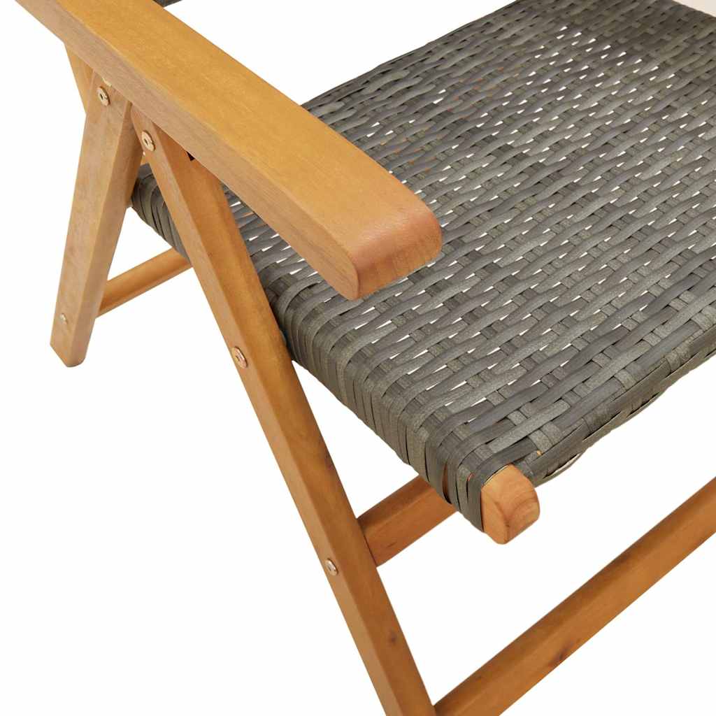 2 db-os összecsukható szék, szürke, tömör akácfa és polyrattan 10