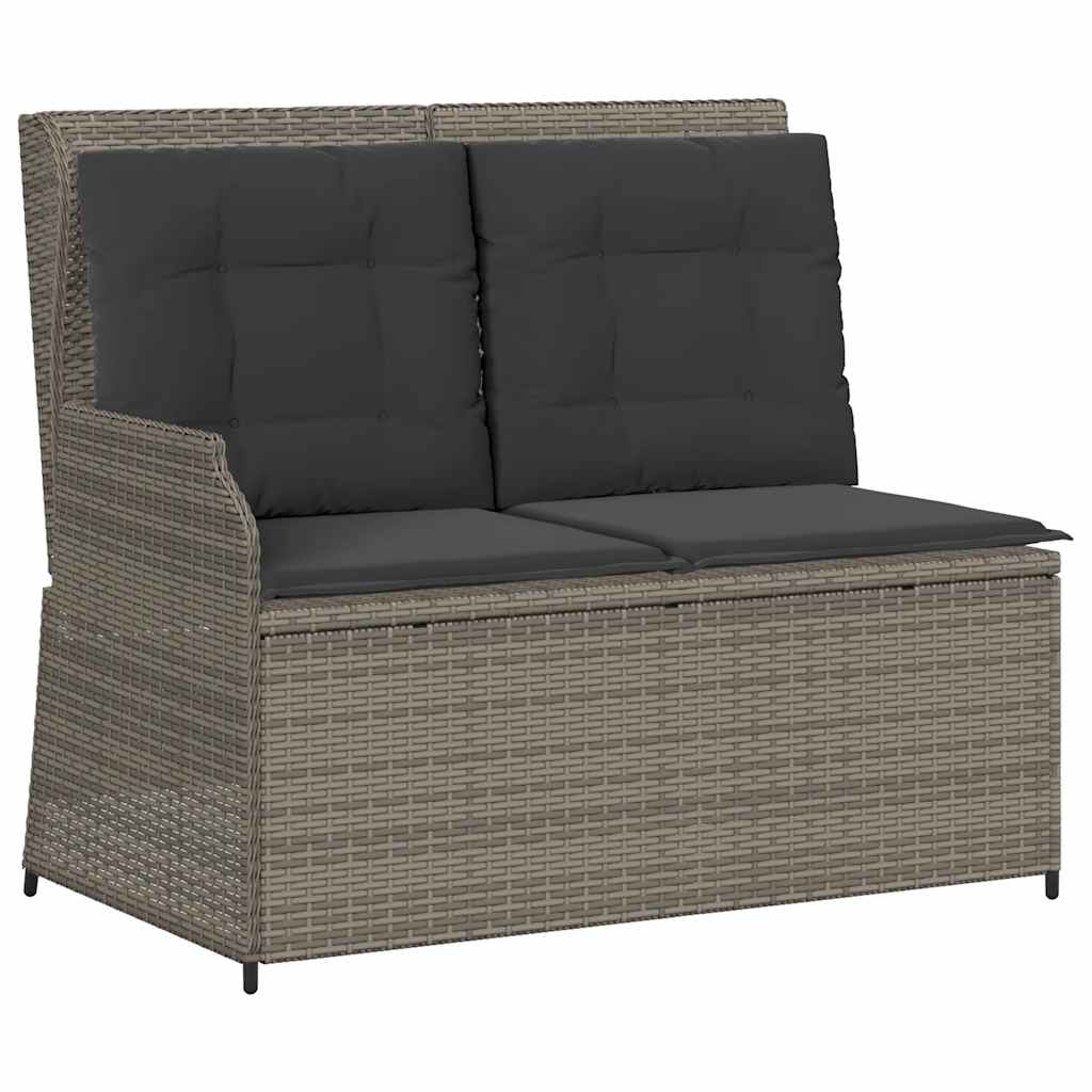 Szürke polyrattan dönthető kerti pad párnával 2