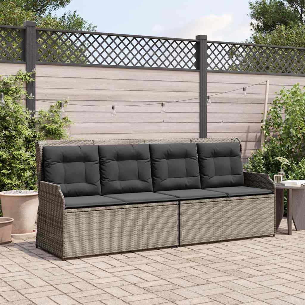 Szürke polyrattan dönthető kerti pad párnával 3