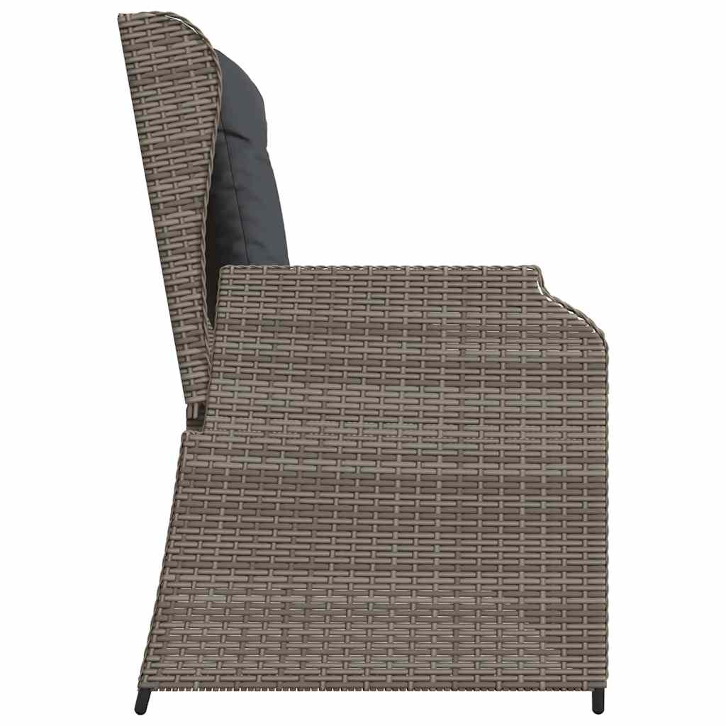 Szürke polyrattan dönthető kerti pad párnával 5