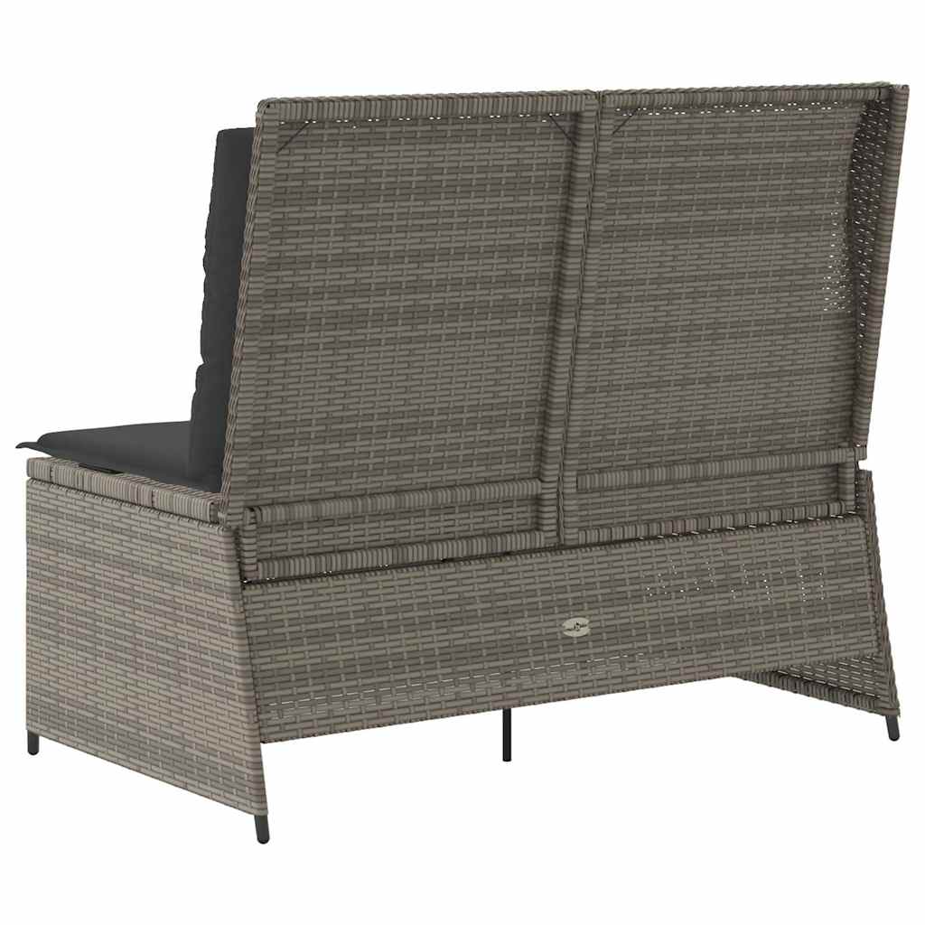 Szürke polyrattan dönthető kerti pad párnával 6