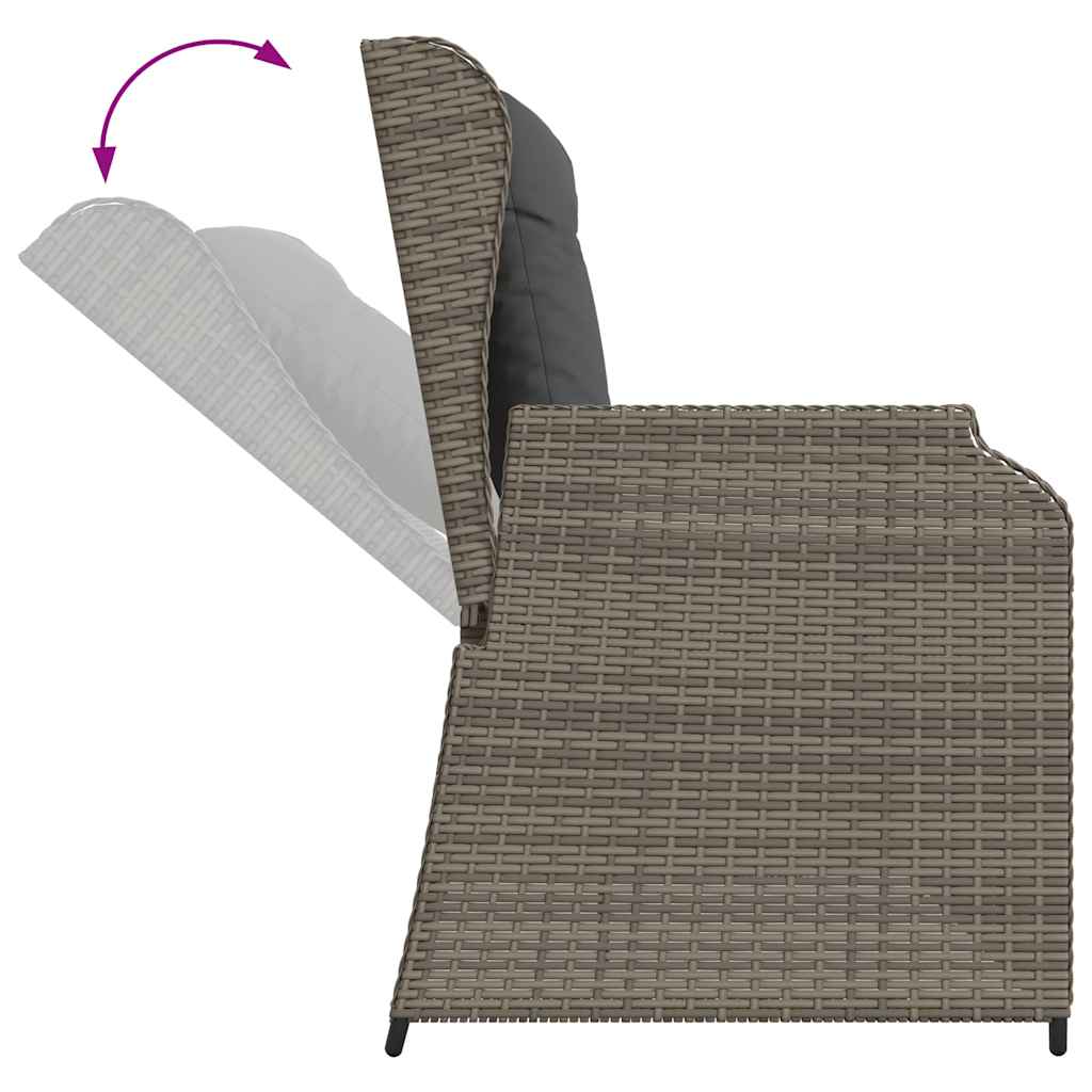 Szürke polyrattan dönthető kerti pad párnával 7