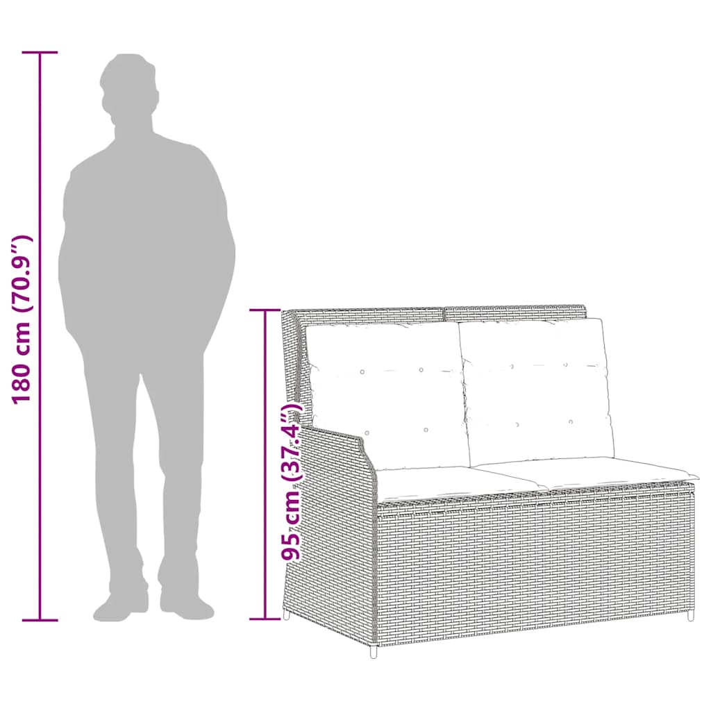 Szürke polyrattan dönthető kerti pad párnával 10