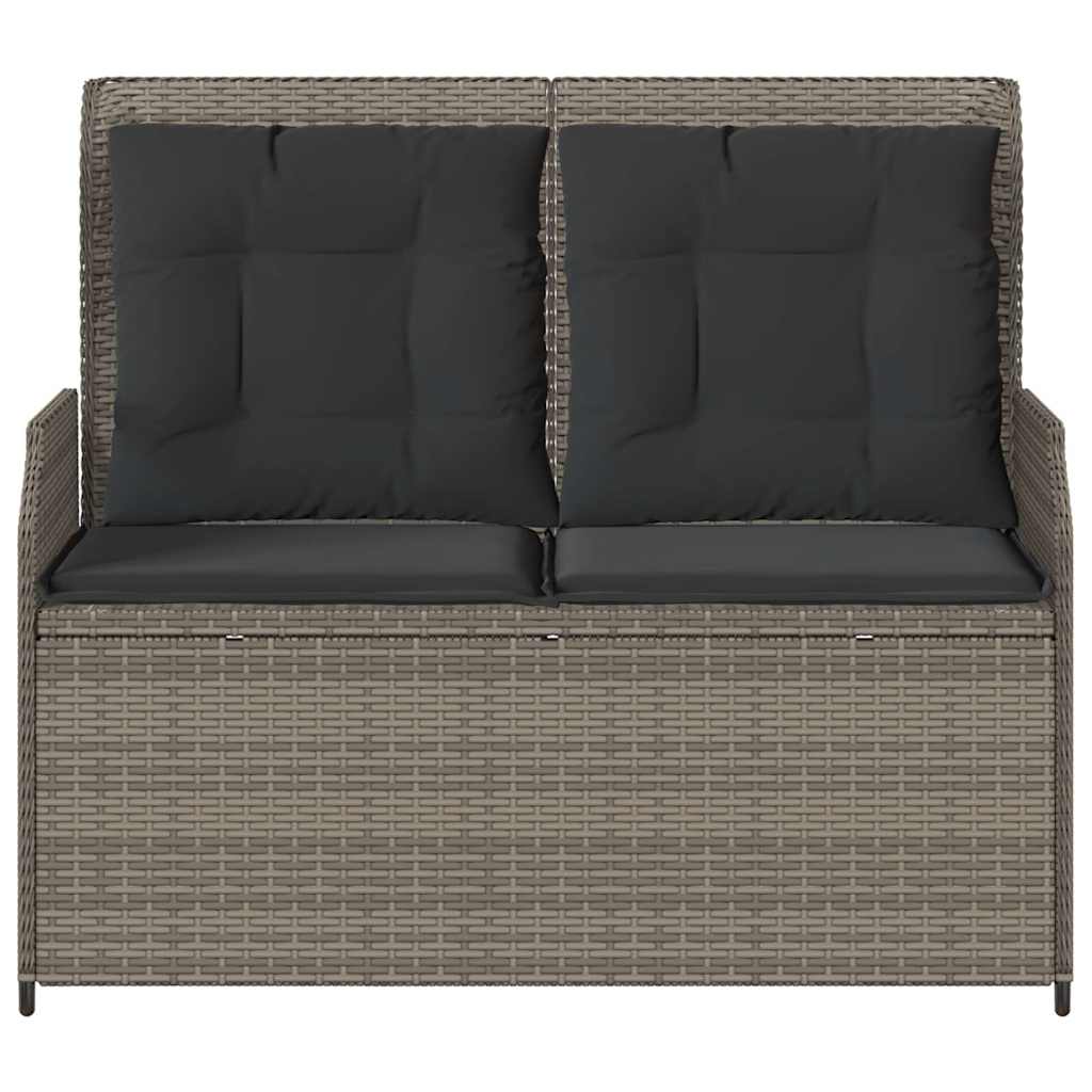 Szürke polyrattan dönthető kerti pad párnával 4