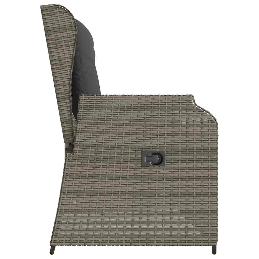 Szürke polyrattan dönthető kerti pad párnával 5