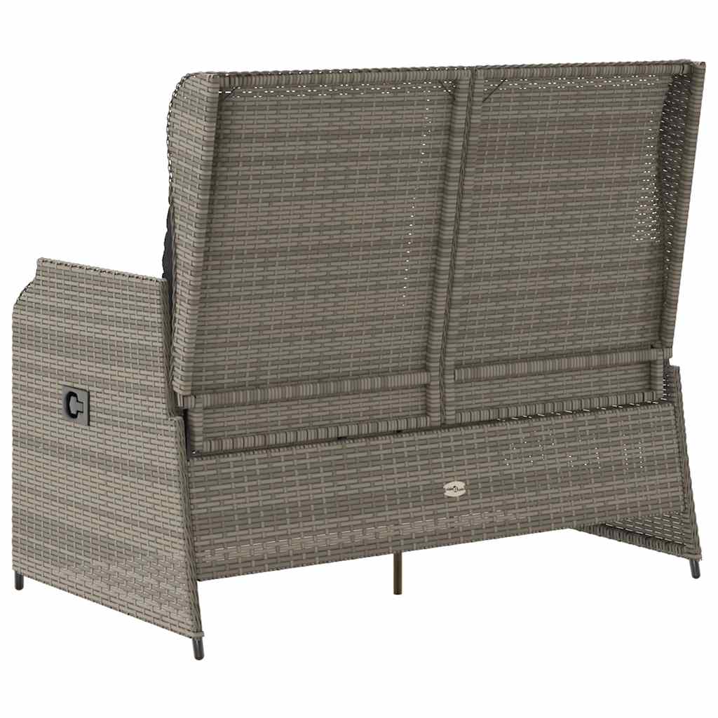 Szürke polyrattan dönthető kerti pad párnával 6