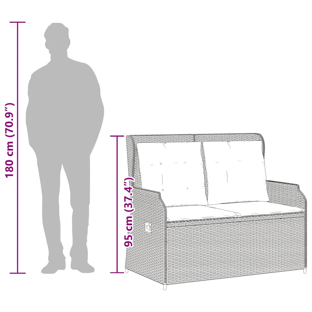 Szürke polyrattan dönthető kerti pad párnával 10