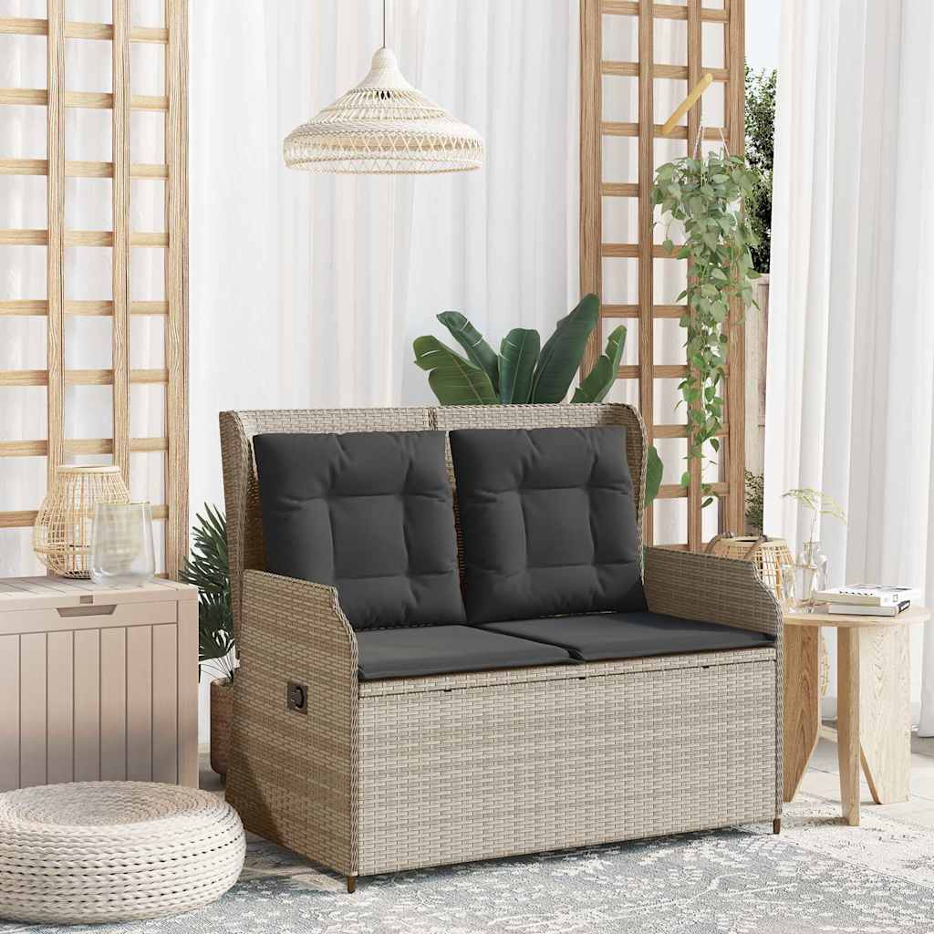 Világosszürke polyrattan dönthető kerti pad párnával 3