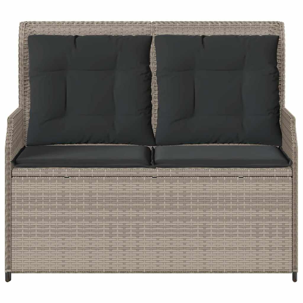 Világosszürke polyrattan dönthető kerti pad párnával 4