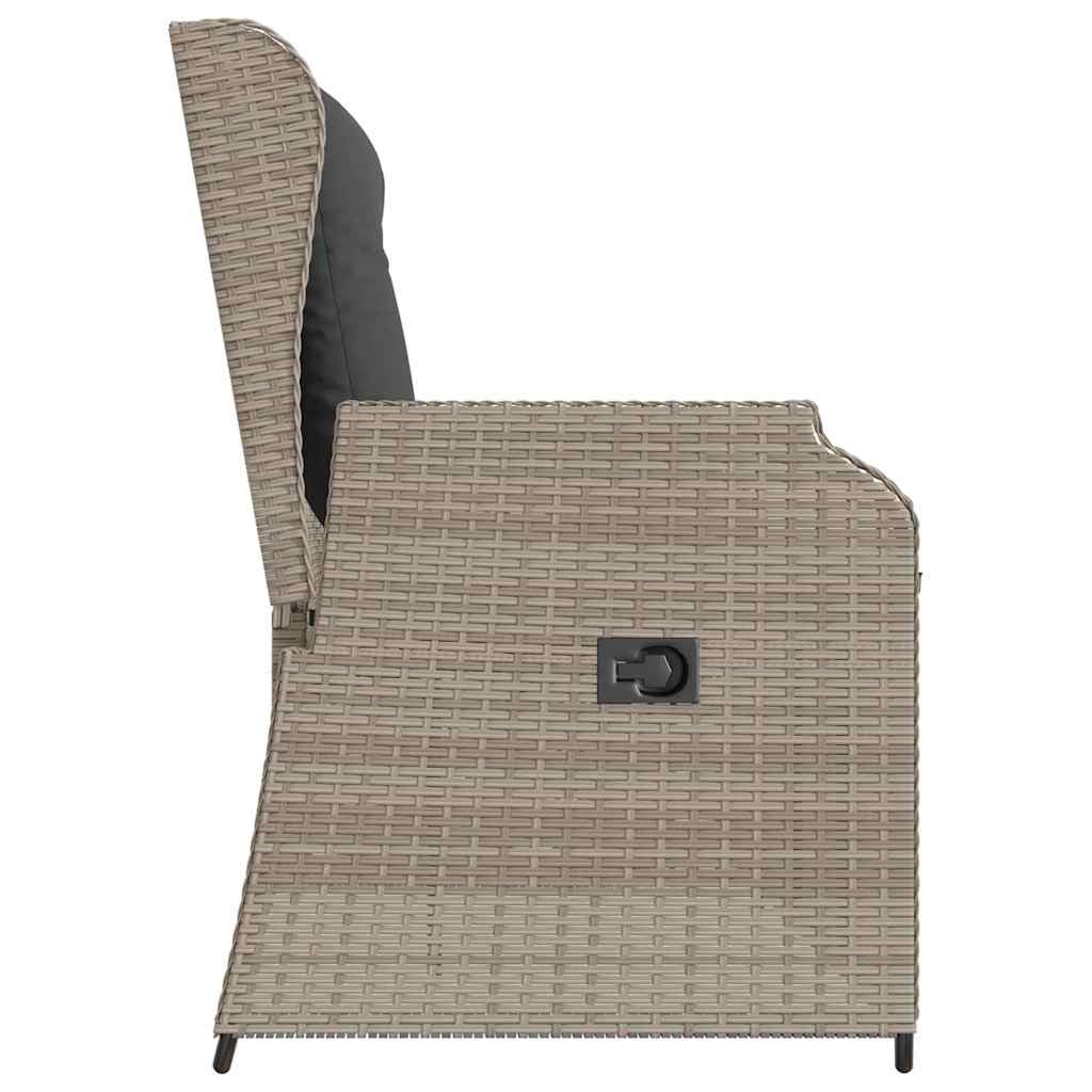 Világosszürke polyrattan dönthető kerti pad párnával 5