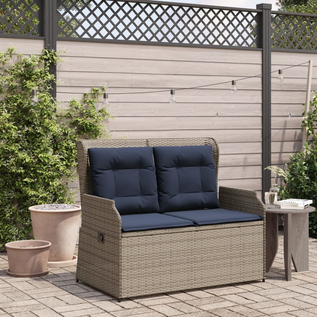 Szürke polyrattan dönthető kerti pad párnákkal 3