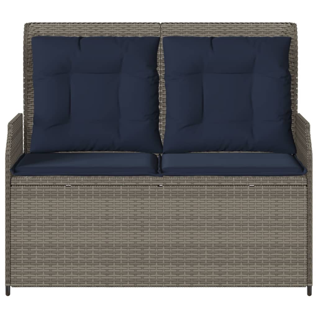 Szürke polyrattan dönthető kerti pad párnákkal 4