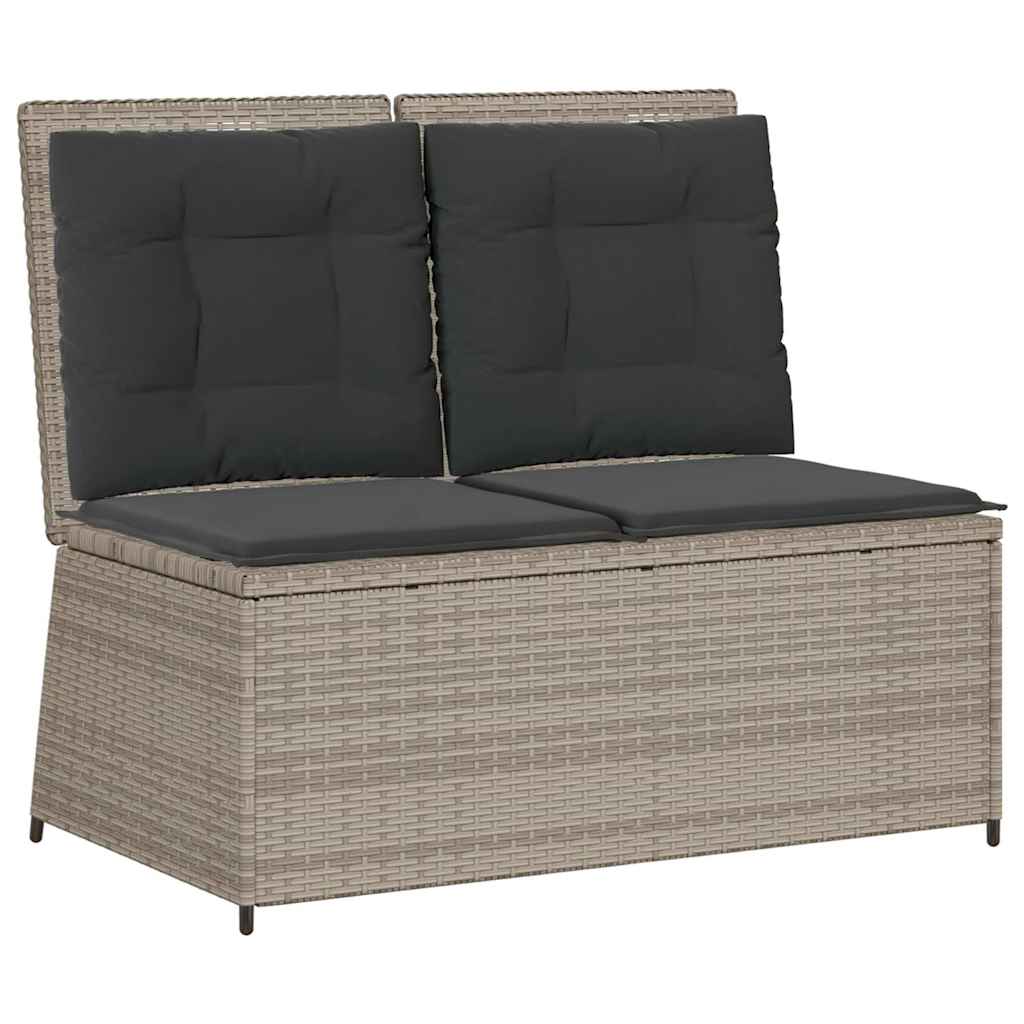 Világosszürke polyrattan dönthető kerti pad párnával 2
