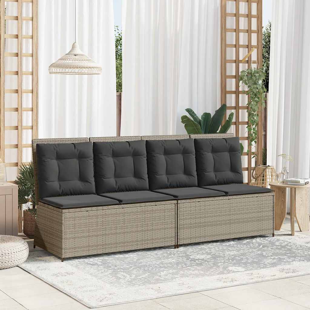Világosszürke polyrattan dönthető kerti pad párnával 3