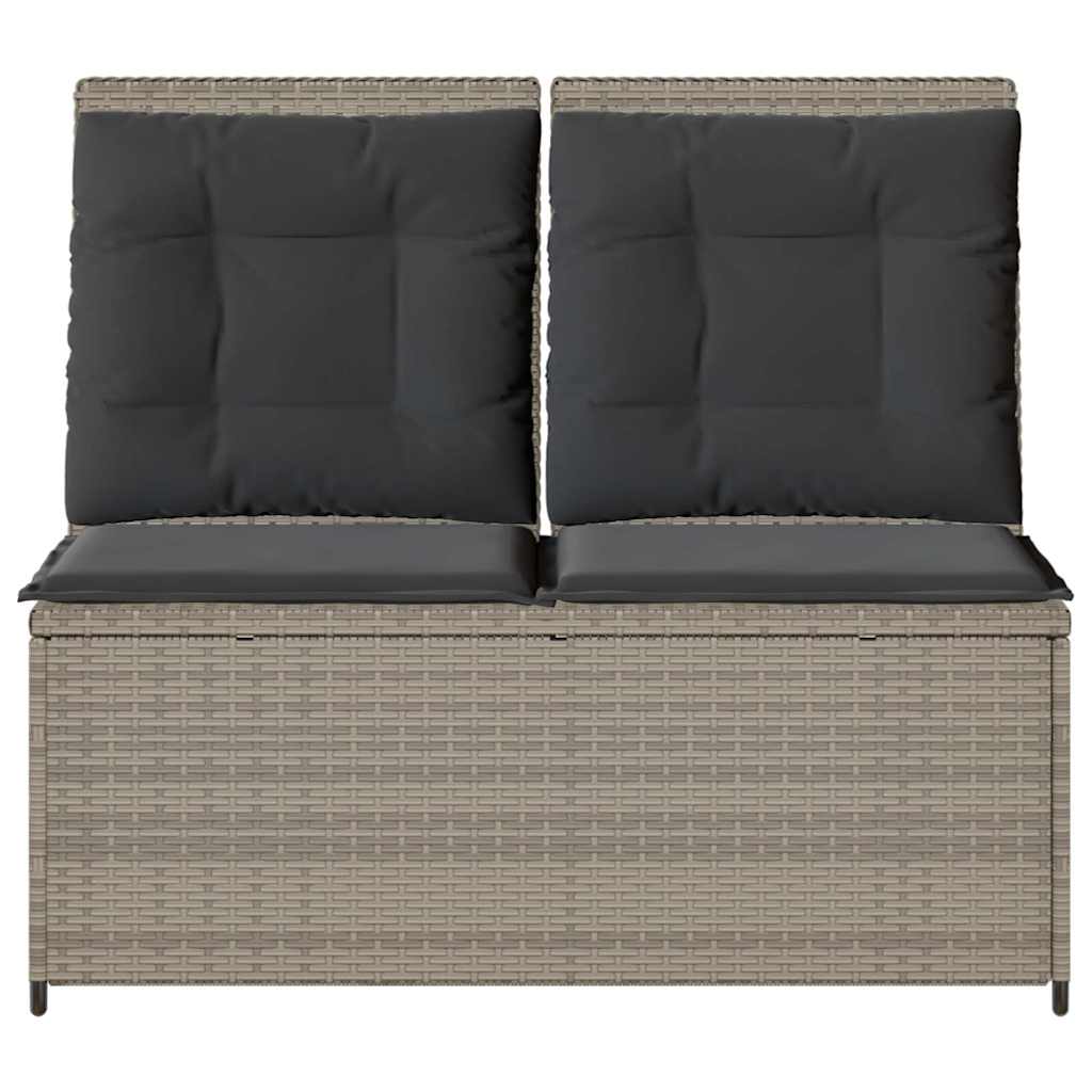 Világosszürke polyrattan dönthető kerti pad párnával 4